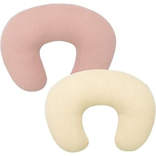 FUNUPUP 2 Pack Muslin Nursing Pillow Cover Compatible with Boppy Nursing Pillow, Soft Baby Nursing Covers for Breastfeeding Pillows for Boys Girls, Pink&Beige