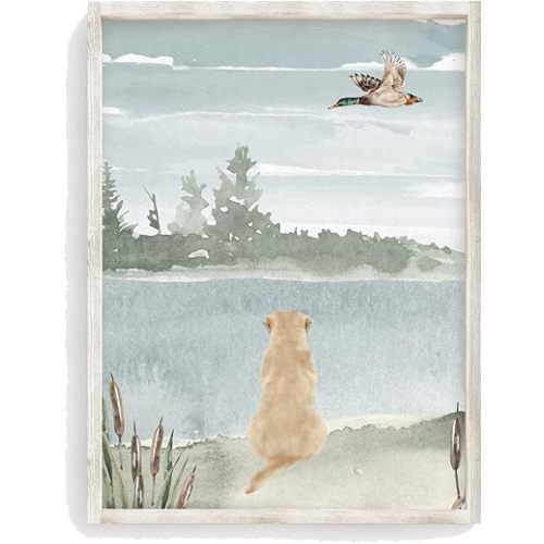 Watercolor Duck Hunting Yellow Lab Nursery Mallard Duck Unframed Print Rustic Outdoor Hunter Themed Decor