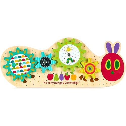 KIDS PREFERRED World of Eric Carle The Very Hungry Caterpillar Montessori Spinning Wooden Gears Toy with Colorful Non-Removable Gears