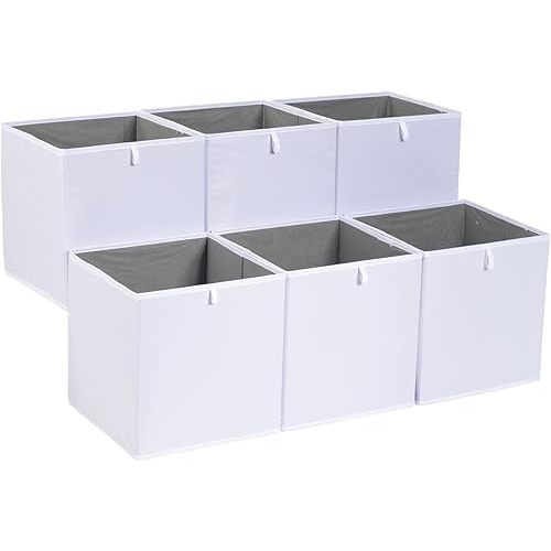 Amazon Basics Cube Organizer Bins, Collapsible Storage Baskets for Shelves, White, Pack of 6, 10.5x10.5x11"