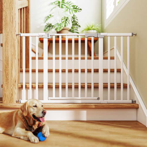 Fenbeli 30"-50" Baby Gates for Doorway, Auto Close Pet Gate, Gifts for Mom, Easy Install Pressure Mounted Dog Door, White