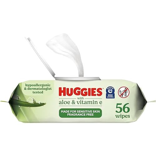 Huggies Aloe & Vitamin E, UNSCENTED, 1 Flip Top Pack, 56 Wipes