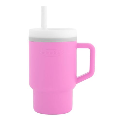 Infantino My 1st Tumbler, Silicone Sippy Cup with Straw & Handle, Spill-Resistant Baby Cup for On-the-Go, BPA-Free Transition Bottle, Cotton Candy