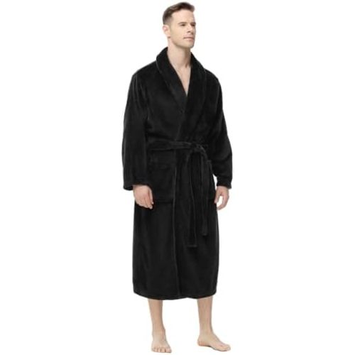 Yurhap Mens Fleece Robe, Soft Plush Robe for Men, Fluffy Bathrobe with Belt & 2 Pockets