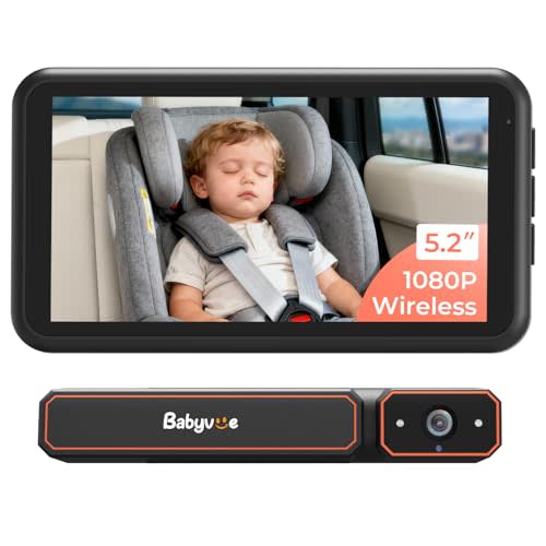 Babyvue BV6 Wireless Baby Car Camera Easy to Install, No Wiring Car Baby Monitor with HD1080P IR Night Vision, 5.2" Screen Car Seat Camera 3X Zoom for Kids