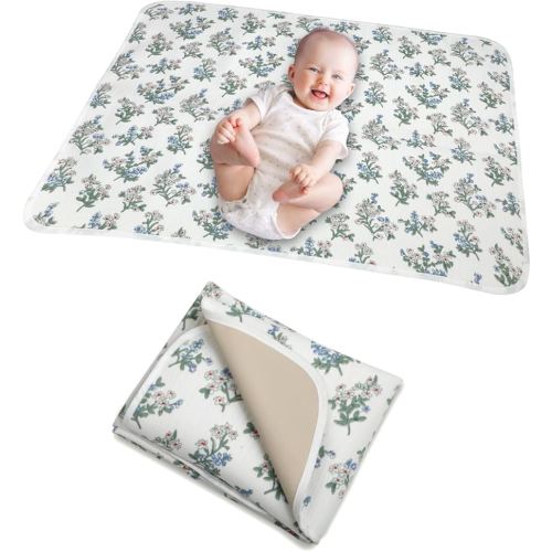 Baby Diaper Changing Pad, 19.7"x25.6" Waterproof Changing Pad Liners with 100% Muslin Cotton Front Top and Leather Back, Soft and Absorbent Portable Changing Mat for Travel, Changing Station