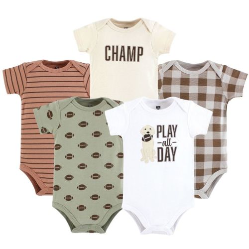 Hudson Baby Infant Boys Cotton Bodysuits 5-Pack, Play All Day, 0-3 Months
