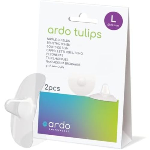 Ardo Tulips Contact Nipple Shields for Breastfeeding, Made in Switzerland, 2 Count with Carrying Case, BPA Free (S, 16mm)