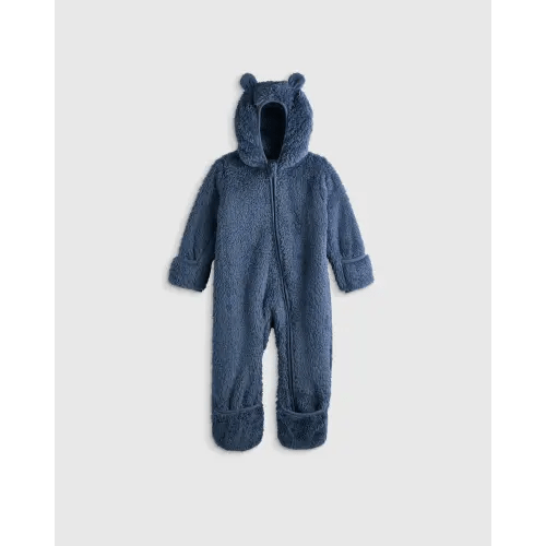 Recycled Sherpa Fleece Baby Bear Bunting - Baby in Vintage Blue