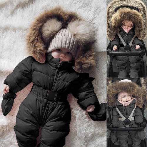 Baby Girls Boys Snowsuit Warm Hooded Puffy Coat Jacket Footed Romper for Toddler Warm Jumpsuit Waterproof Long Sleeve Windproof Baby Girl Clothes 6-9 Months