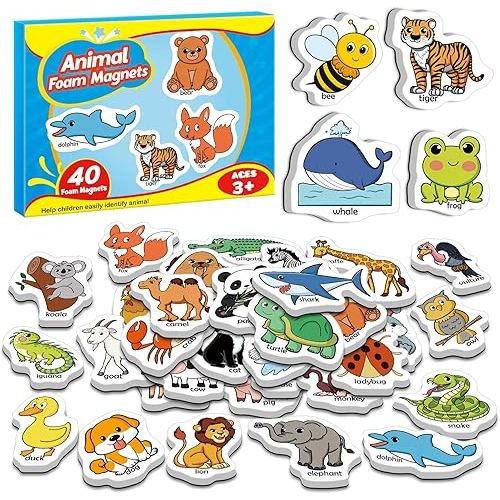 40 Animal Fridge Magnets for Toddlers,Animal Foam Refrigerator Magnets Toys for Kids Whiteboard,Learning Games,Educational Toys,Preschool Kindergarten Learning Activities Homeschool