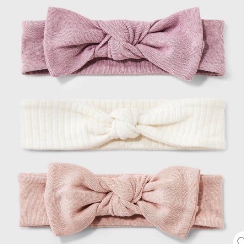 Baby 3pk Headwrap - Cloud Island™ Pink Newborn: Solid Cotton Infant Accessories Set, Machine Washable, Tumble Dry