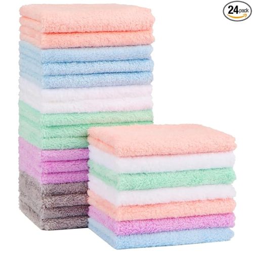 Orighty Baby Washcloths 24-Pack(7''x9''), Microfiber Coral Fleece Baby Towels, Super Soft and Absorbent Wash Cloths for Newborns, Infants and Toddlers, Gentle on Delicate Skin for Face Hands and Body