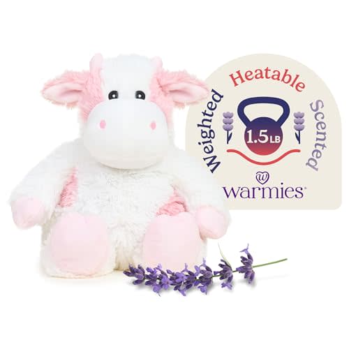 warmies Microwavable & Weighted Stuffed Animals, Strawberry Cow - Heated Stuffed Animal Plushie for Warmth & Comfort - Cute Soft Plush Toys for Adults & Children (Boys, Girls, Babies & Toddlers)
