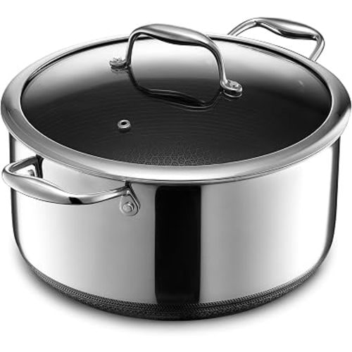 HexClad 8QT Hybrid Nonstick Braiser Stock Pot with Lid, Induction Ready