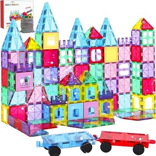 Upgraded Antibacterial Magnetic Tiles 142PCS with 2 Cars, Built-in Antibacterial Protection, Inhibits Bacterial Growth for Healthier Play, STEM Educational Building Blocks for Kids Aged 3+