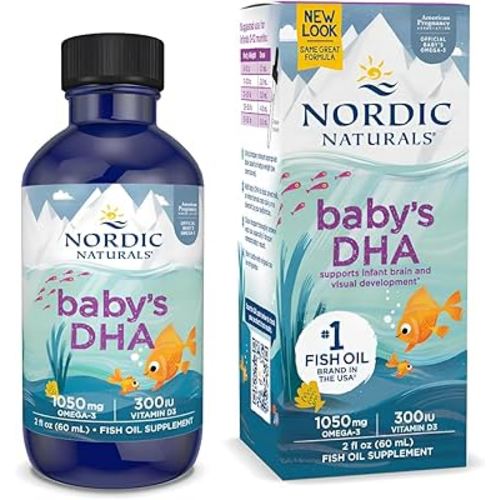 Nordic Naturals Baby’s DHA, Unflavored - 2 oz - 1050 mg Omega-3 + 300 IU Vitamin D3 - Supports Brain, Vision & Nervous System Development in Babies - Non-GMO - Servings May Vary