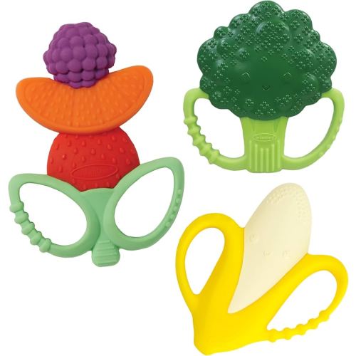 Infantino Lil’ Nibbles Textured Silicone Teethers, BPA-Free Baby Teething Toy, Soft, Easy to Hold, Sensory Stimulation for Infants, Banana, Broccoli, Fruit Kabob, 3-Pack Set