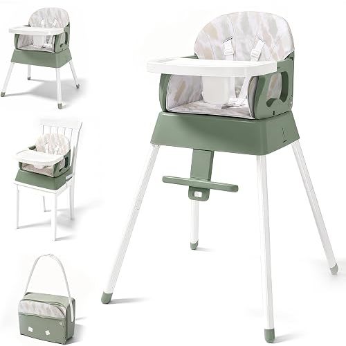 4 in 1 Portable Baby Highchair Convertible High Chair for 6-36 Months Babies and Toddlers, Foldable Carry Small Box, High Chair, Infant Booster Seat, Dining Chair, Easy to Carry and Store (Green)