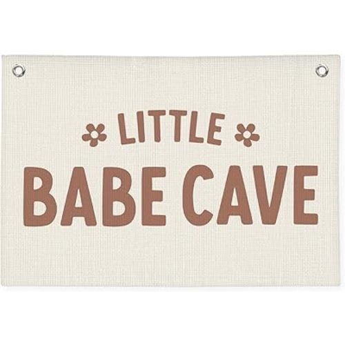 Little Babe Cave Banner, Baby Girl Nursery Decor, Toddler Boy Girl Room Decor, Baby Shower Flower Linen Canvas Banner Wall Hanging Flag 20x30 Inch