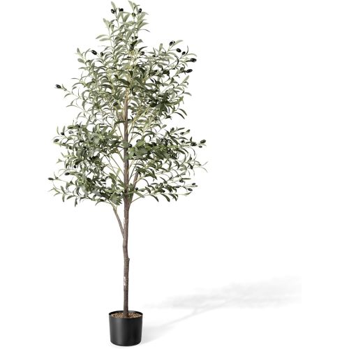 Artificial Olive Tree in Pot, 5.5 FT Tall Faux Olive Tree for Home Indoor Decor, Large Floor Plant with Textured Leaves Fruits, Realistic Wood-Grain Trunk, Fake Plant for Living Room Bedroom Office