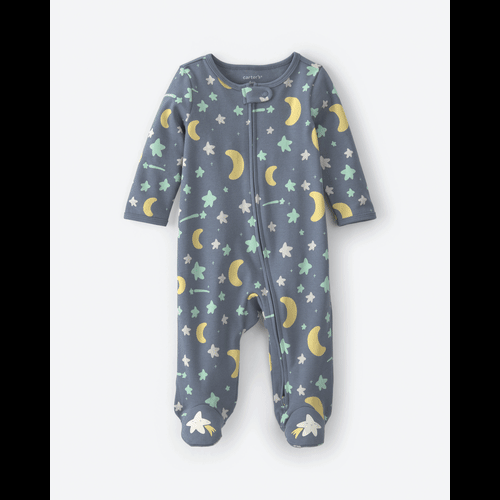 Baby Star Glow in the Dark 100% Cotton 2-Way Zip Sleep & Play Pajamas - Grey | Carter's