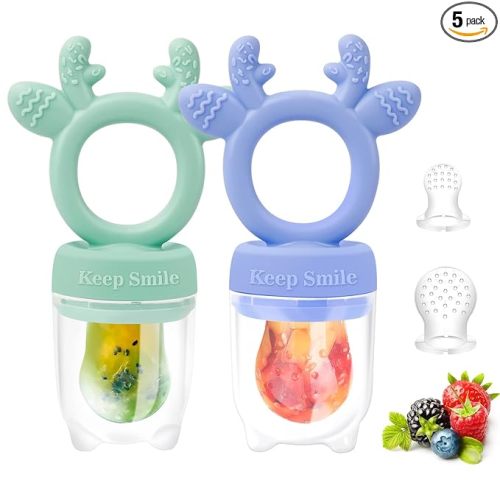 Baby Solids/Frozen Fruit Feeder Pacifier, Infant Teether Toy 4M+, BPA-Free Silicone Pouch & Nipple, Safely Introduce Solids, Teething Relief, 2-Pack