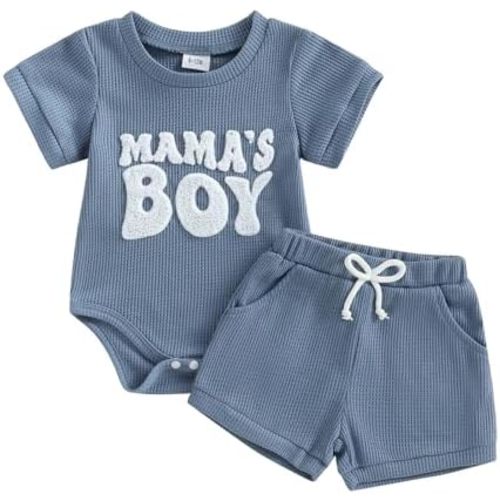 Baby Boy Summer Clothes Mamas Boy Letter Embroidery Short Sleeve Romper Elastic Waist Shorts Set Infant Boy Outfits