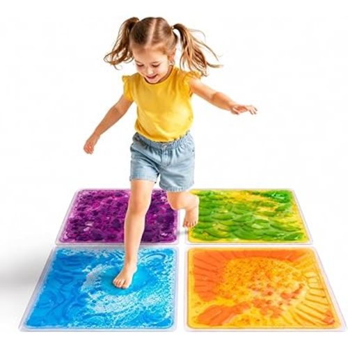 edusense Liquid Motion Floor Tiles-Sensory Play Mats for Kids, Non-Slip Cushioned, Develops Motor Skills,Easy Store, Indoor/Outdoor Use, 4 Tiles Set(Ages 3+),Autism & Special Needs, Classroom & Home