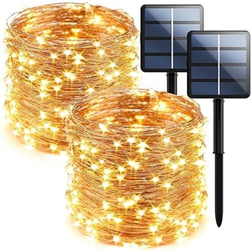 2-Pack 200 LED Solar Fairy Lights Outdoor, Upgraded Oversize Lamp Beads & Super Bright Solar String Lights Outoor, 8 Modes Solar Lights for Garden Patio Decorations