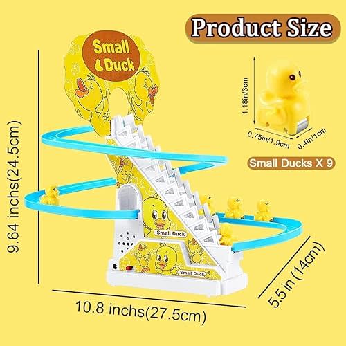 Small Ducks Climbing Toys,Electric Duck Climbing Stairs Tracks Slide Toy Set,Duck Roller Coaster Toy with Flashing Lights & Music On/Off Button
