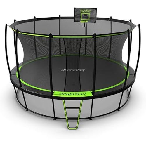 Jumpflex Hero Trampoline, Outdoor 10 FT, 12 FT, 14 FT, 15 FT Round Bouncer with Safety Net, Optional Accessories, Ladder