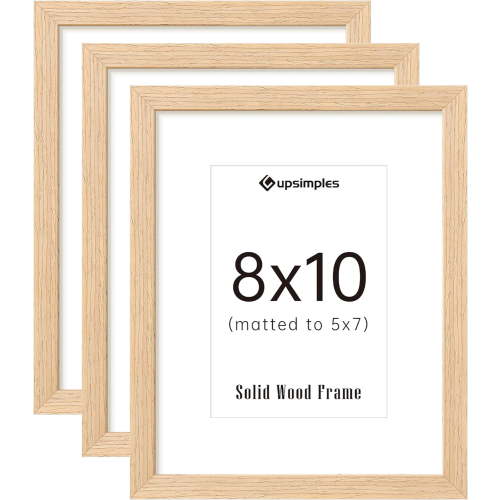 8x10 Picture Frame Set of 3, Natural Solid Wooden Picture Frames, Display 5x7 with Mat or 8 x 10 Without for Wall Mount or Tabletop Décor