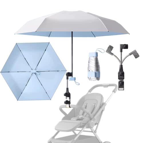 Stroller Umbrella Attachment,Titanium Silver Sunscreen Coating,Chair Umbrella With Clamp,Universal Adjustment With 360 ° Full Coverage