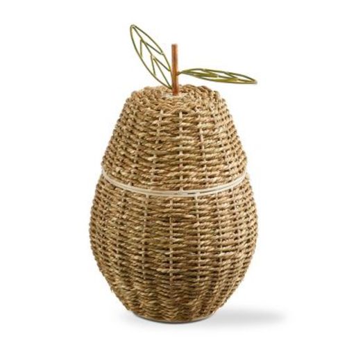 Tag Natural Pear Lidded Decorative Basket for Everyday Use - 7" L x 7" W x 12" H, Spot or Wipe Clean