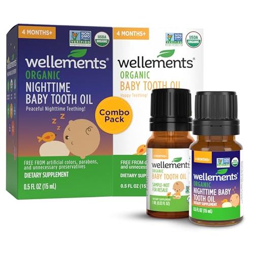 Wellements Organic Baby Tooth Oil Day & Night Teething Relief (0.5 Fl Oz) | Gently Helps Soothe Tiny Gums*, Calms Teething Discomfort & Supports Bedtime Comfort