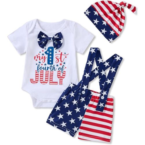3Pcs My First 4th of July Baby Boy Patriotic Outfit Set & Hat