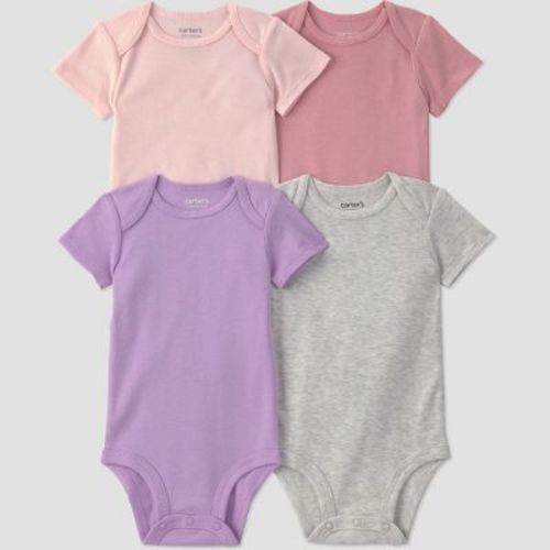 Carter's Just One You® Baby Girls' 4pk Short Sleeve Bodysuits - Pink/Purple/Gray 6M