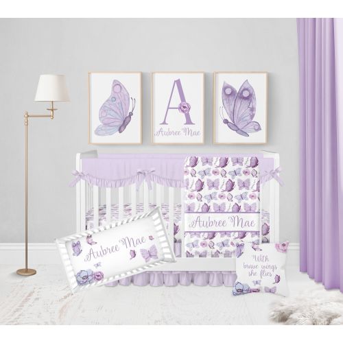 Butterfly Crib Bedding Set, Baby Girl Crib Bedding Set, Purple Butterfly Nursery, Purple Crib Bedding, Personalized Butterfly Baby Blanket