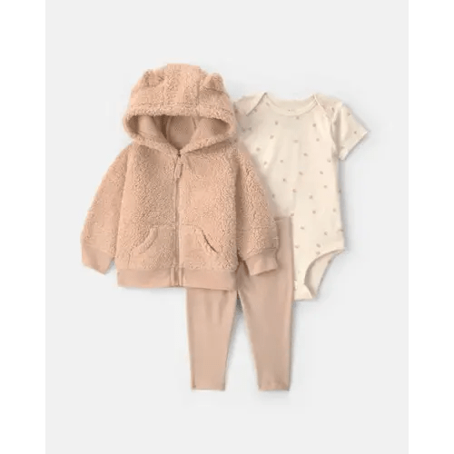 Baby Girl 3-Piece Paw Print Teddy Fleece Layering Set - Brown | Carter's