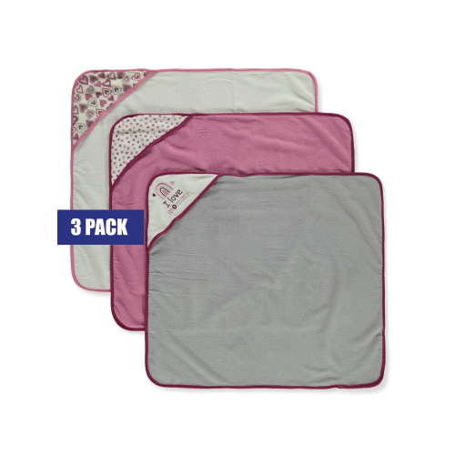 Buttons & Stitches Baby Girls' 3-Pack Love Hooded Bath Towels - gray/multi, one size