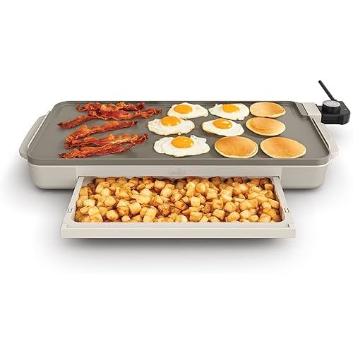 bella 10" x 20" Electric Griddle with Warming Tray, EverGood™ Ceramic Nonstick Coating & Removable Temperature Probe, Dishwasher-Safe Drip Tray & Cool Touch Handles, 1500 Watt, Oatmilk