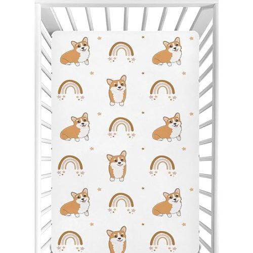 CaTaKu Crib Sheets for Baby Boys Girls Corgi Dog Rainbow Fitted Sheets for Mini Crib, Toddler Bed Nursery Mattresses Sheet for Baby, 28"x 52"