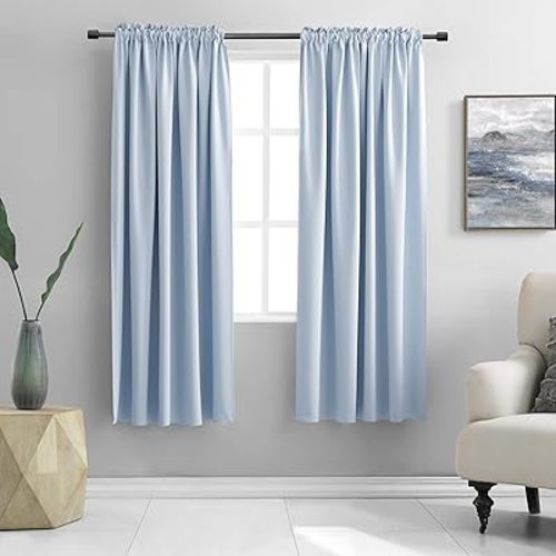 DONREN Dream Blue Living Room Curtain Panels,Energy Saving Thermal Insulated Room Darkening Drapes/Draperies (Light Blue,1 Pair,42 by 72 inch)