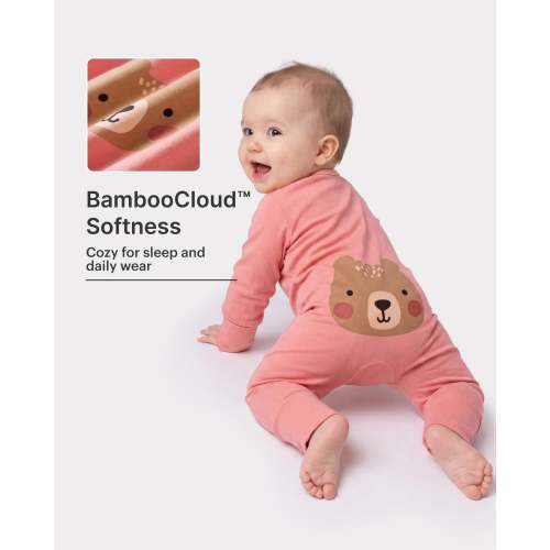 Bamboo Baby Boy / Girl Childlike Animal Pattern 2-way Zipper Footie Orange red
