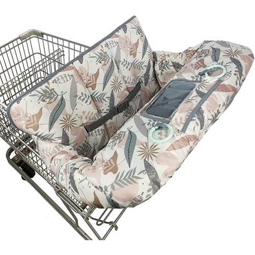 Shopping Cart Cover for Baby, 2 in 1 High Chair Cover for Restaurant seat & Grocery Cart Cover for Babies, Thick Padded with Clear Phone Pouch, Machine Washable, Leaves
