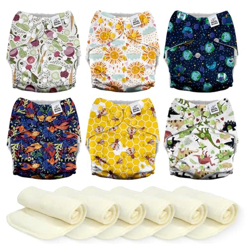 Mama Koala 3.0 Cloth Diapers for Babies, 6 Pack One Size Washable and Reusable Pocket Diapers for Newborns and Toddlers (Animals and Earth)