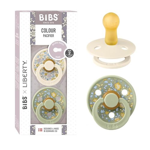 BiBS Liberty Pacifier 2-Pack, BPA Free Pacfiers with Natural Latex Round Nipple, Made in Scandinavia, Size 2 (6-18 Months), Capel Blush