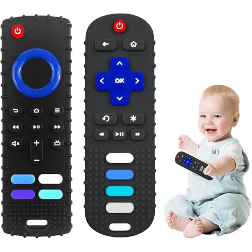 2-Pack Baby Teething Toys-TV Remote Control Shape Silicone Infants Teething Toys for Babies 0-18 Months,BPA-Free (2packs-Black)
