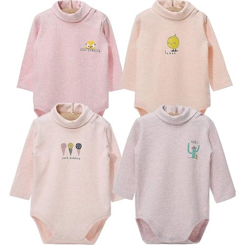 Infant Baby Boys Girls Long Sleeves Thermal Onesies Turtle-Neck Baby Bodysuit Fall Winter Clothes Outfit
